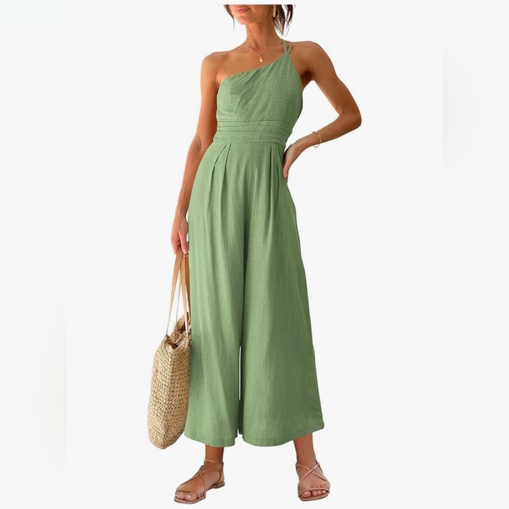 Chic One-Shoulder Green Jumpsuit